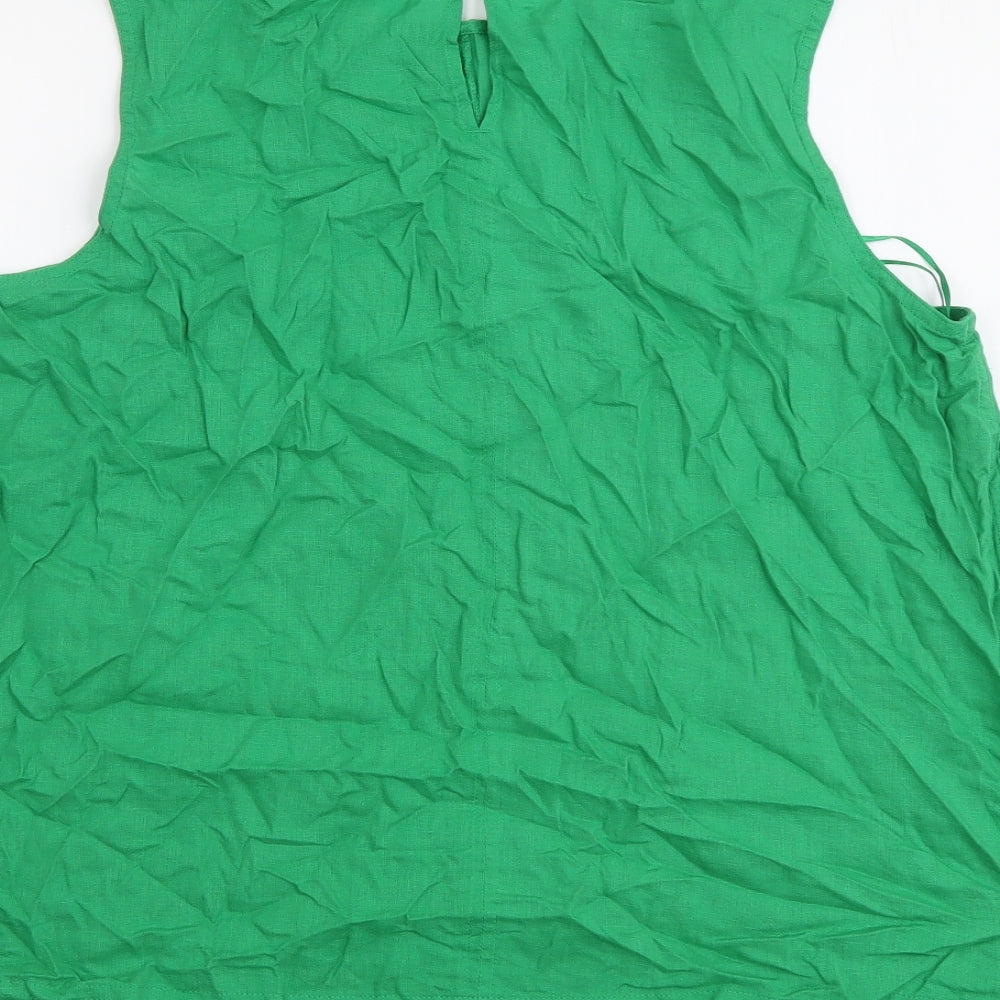 Marks and Spencer Womens Green Linen Basic Tank Size 14 Round Neck