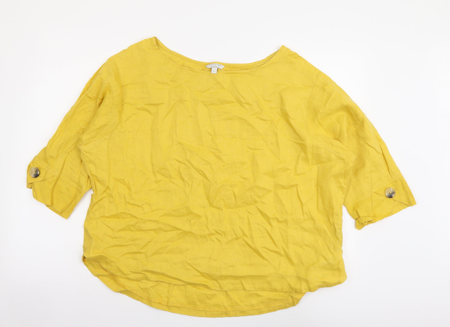 Monsoon Womens Yellow Linen Basic Blouse Size L Boat Neck