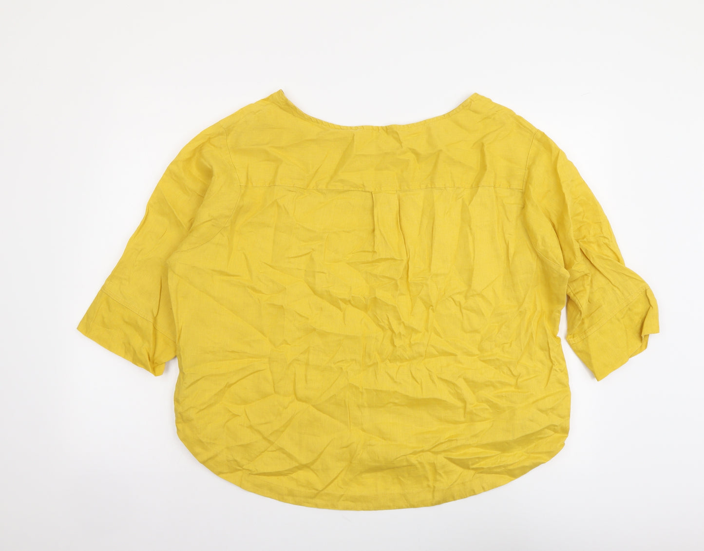 Monsoon Womens Yellow Linen Basic Blouse Size L Boat Neck