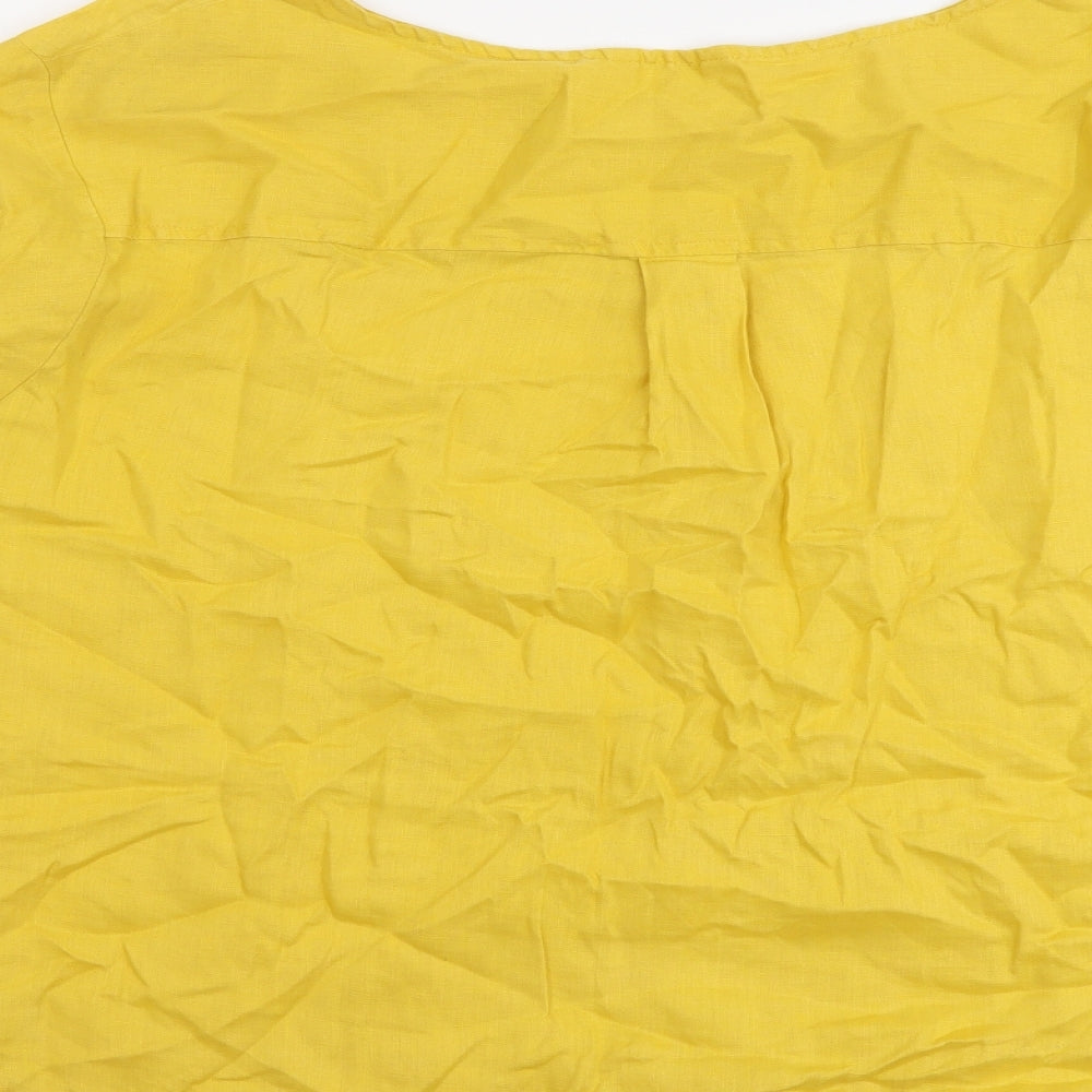 Monsoon Womens Yellow Linen Basic Blouse Size L Boat Neck