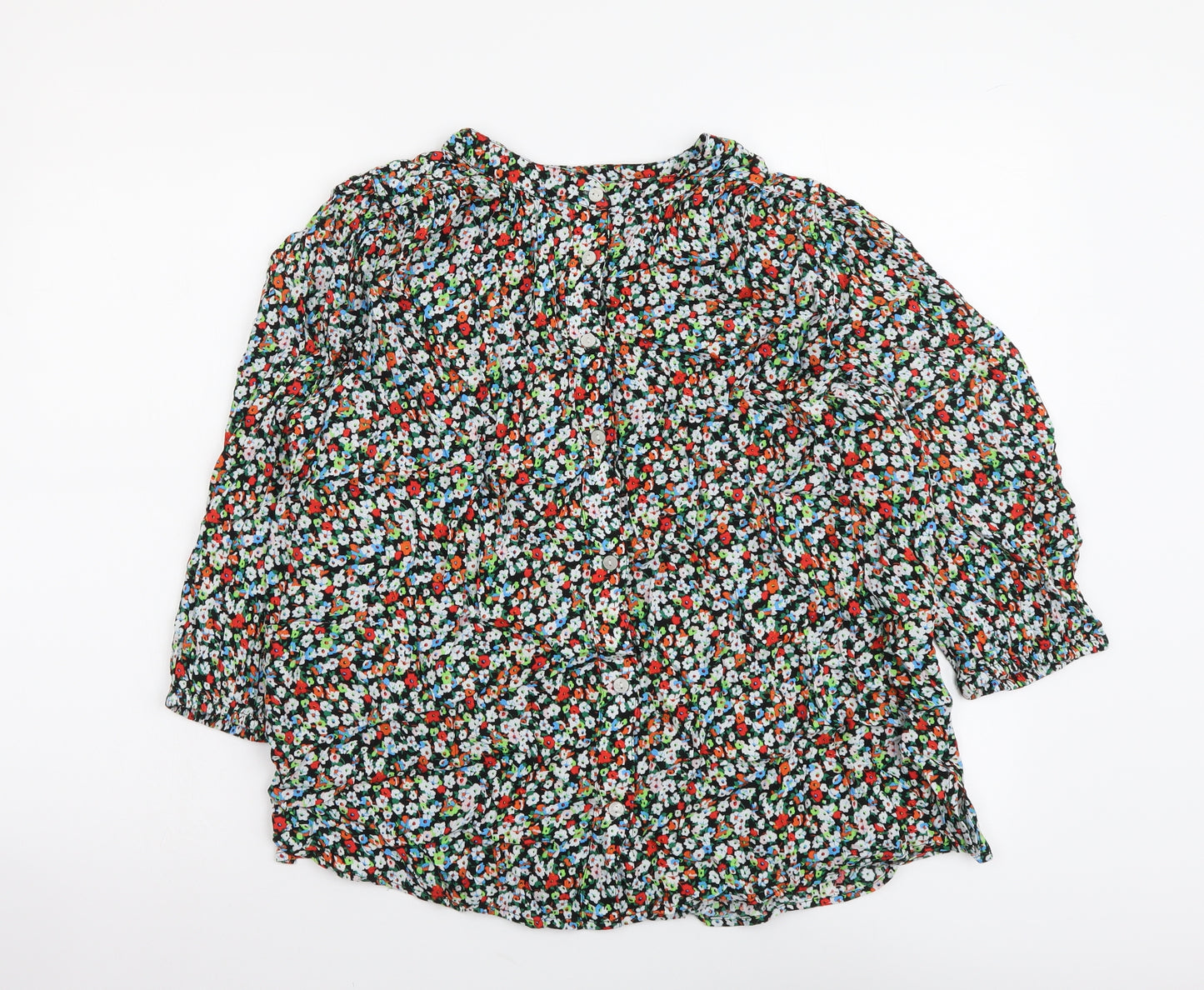 Marks and Spencer Womens Multicoloured Floral Viscose Basic Blouse Size 12 Round Neck