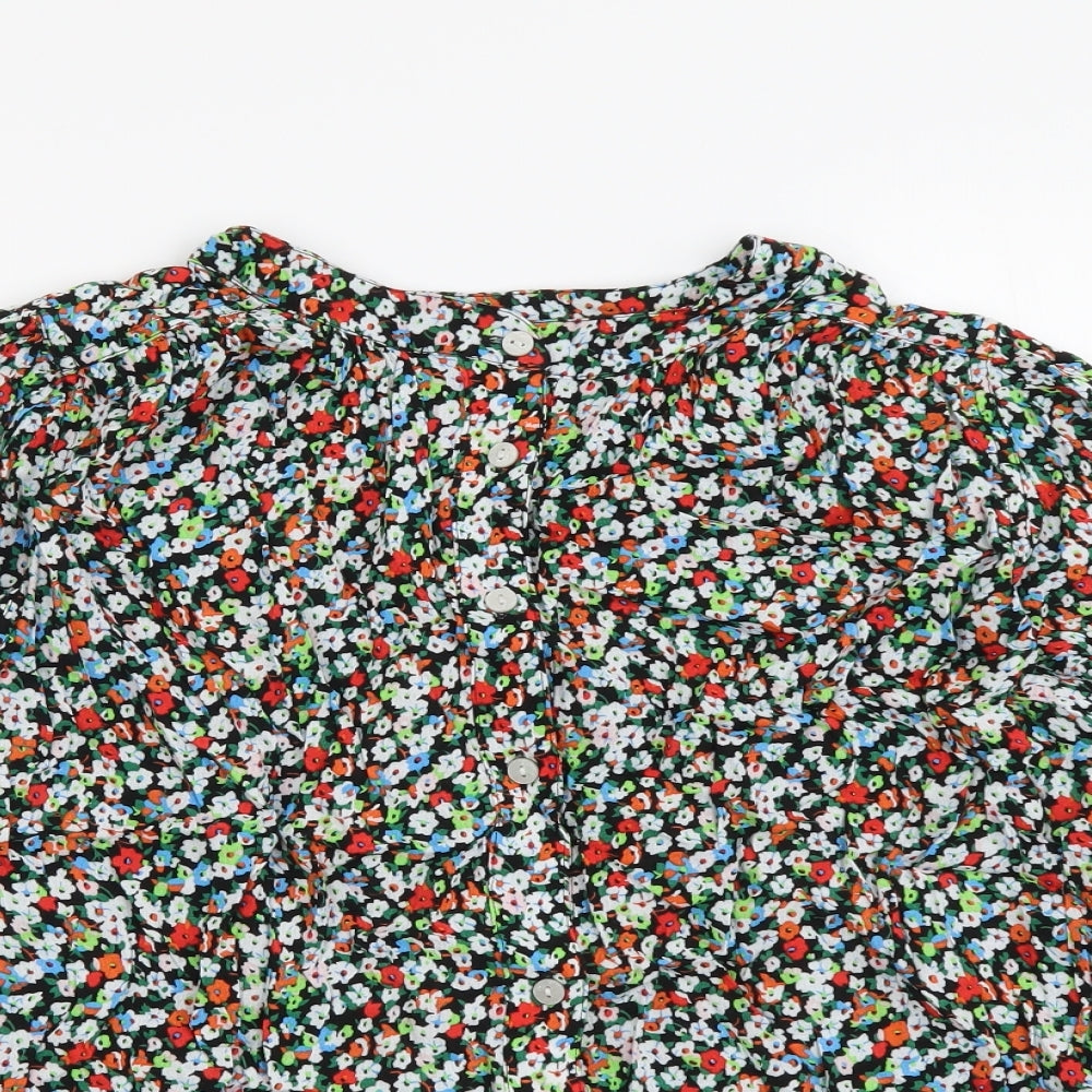 Marks and Spencer Womens Multicoloured Floral Viscose Basic Blouse Size 12 Round Neck