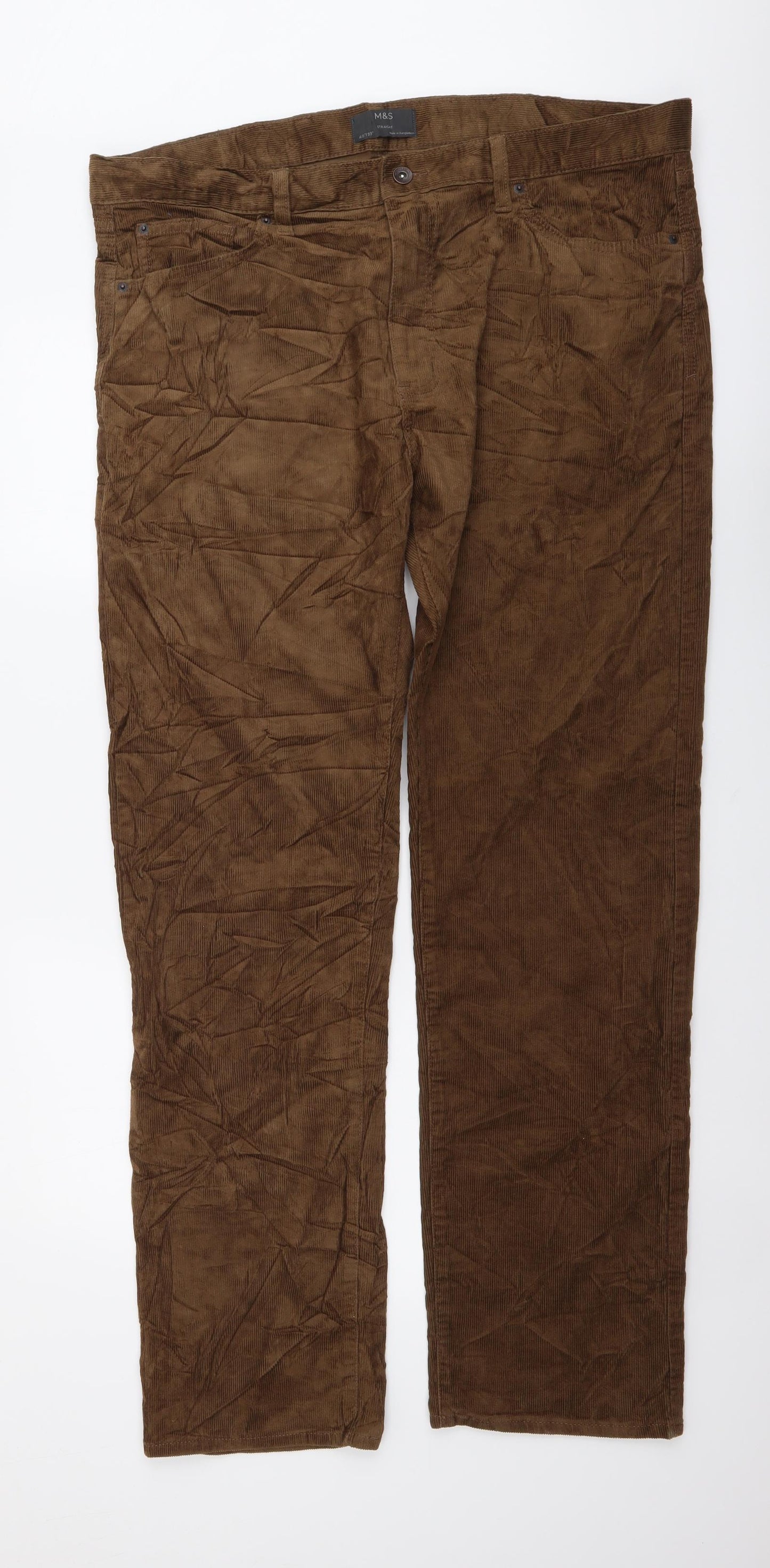 Marks and Spencer Mens Brown Cotton Straight Jeans Size 40 in L33 in Regular Button