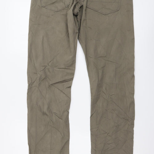 Marks and Spencer Mens Green Cotton Straight Jeans Size 32 in L33 in Regular Button