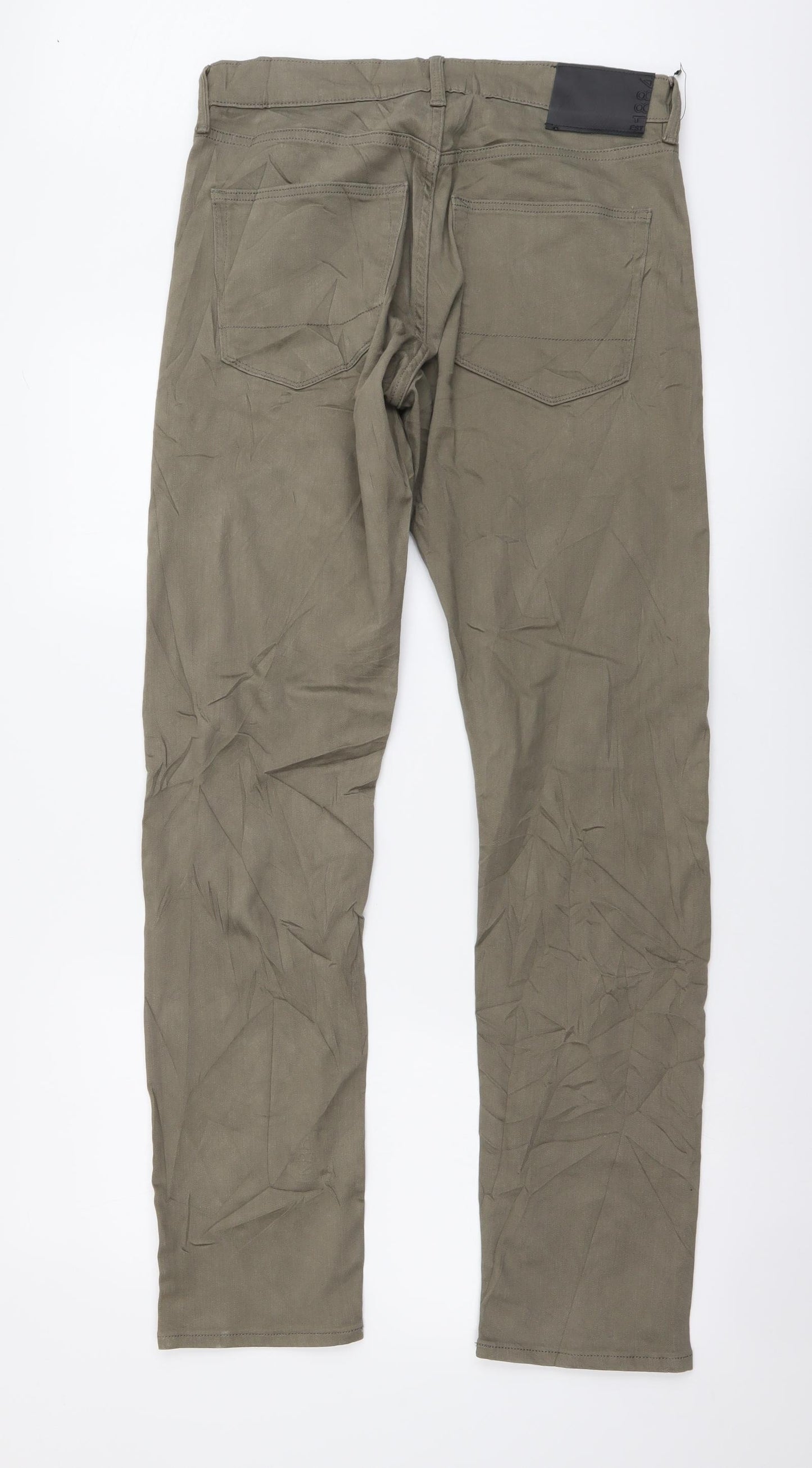 Marks and Spencer Mens Green Cotton Straight Jeans Size 32 in L33 in Regular Button