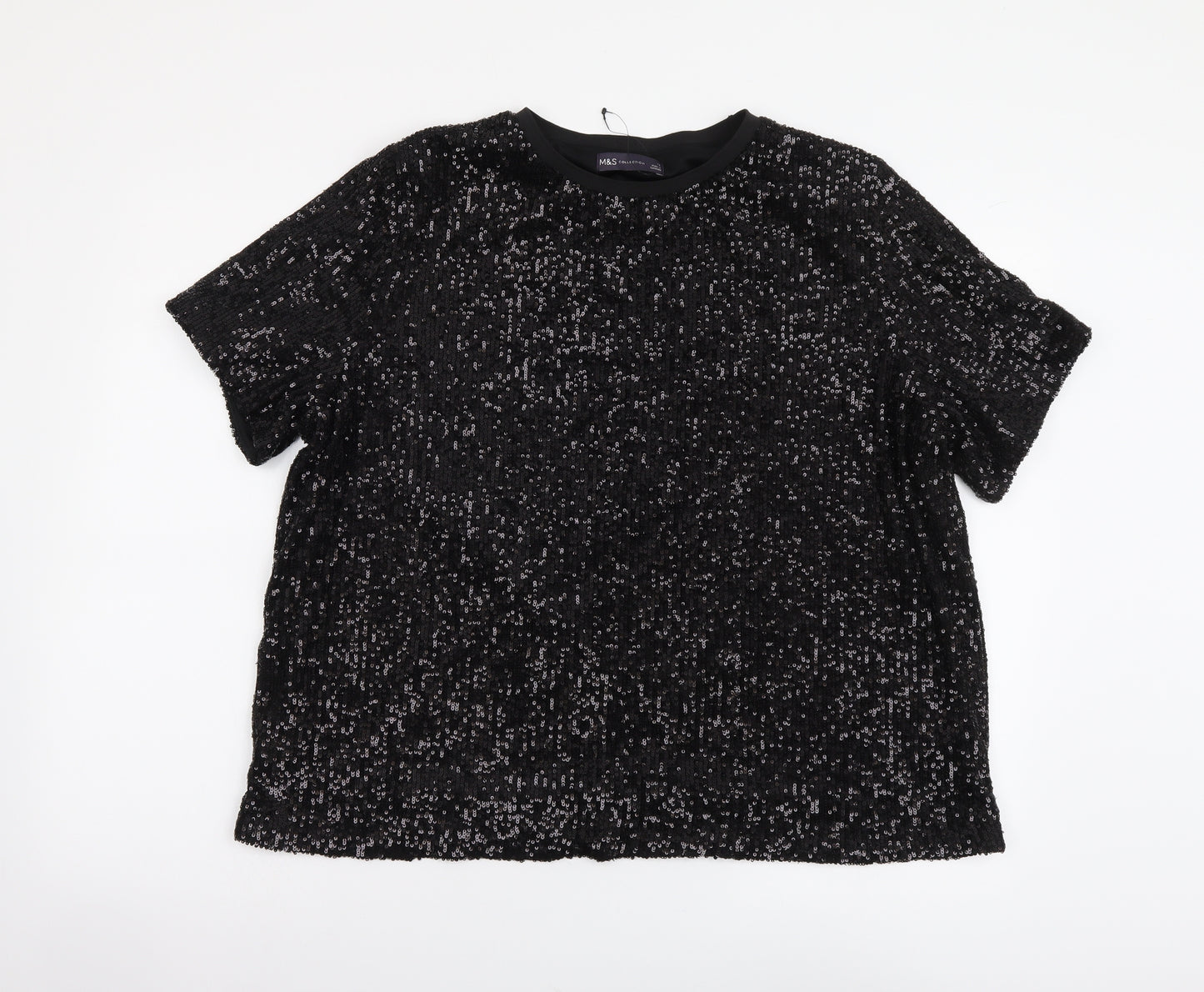 Marks and Spencer Womens Black Polyester Basic T-Shirt Size 18 Round Neck