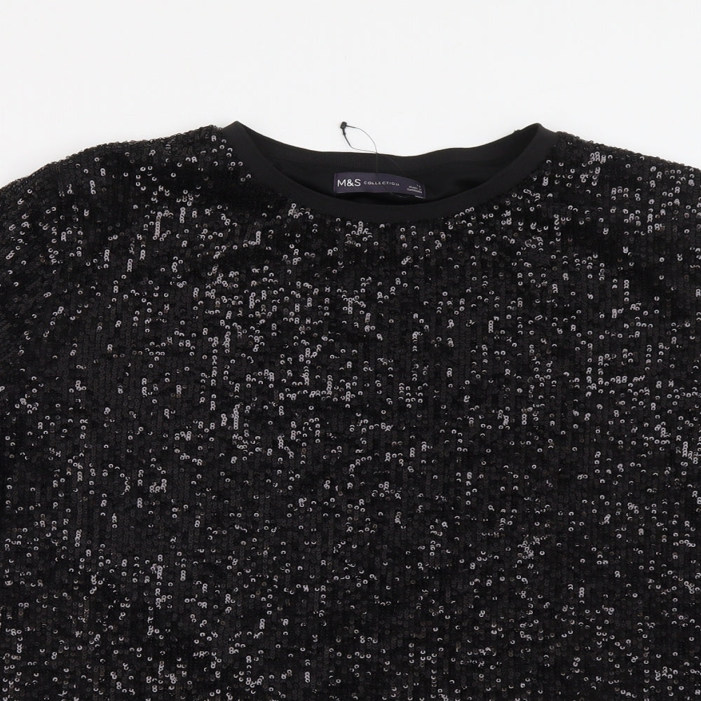 Marks and Spencer Womens Black Polyester Basic T-Shirt Size 18 Round Neck