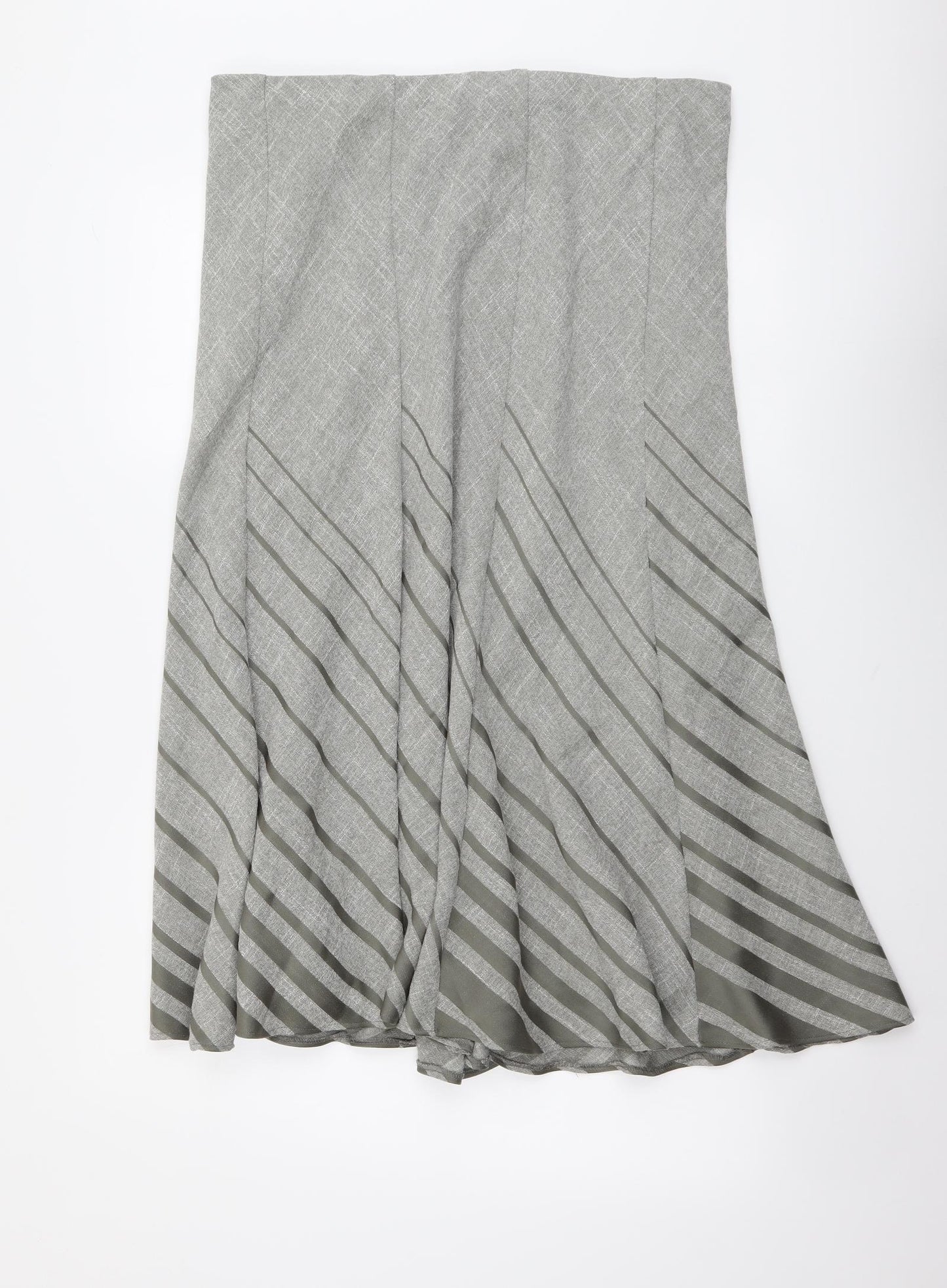 Marks and Spencer Womens Grey Striped Polyester Flare Skirt Size 16