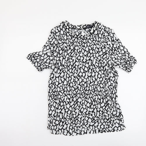 Marks and Spencer Womens Black Geometric Viscose Basic Blouse Size 6 Round Neck