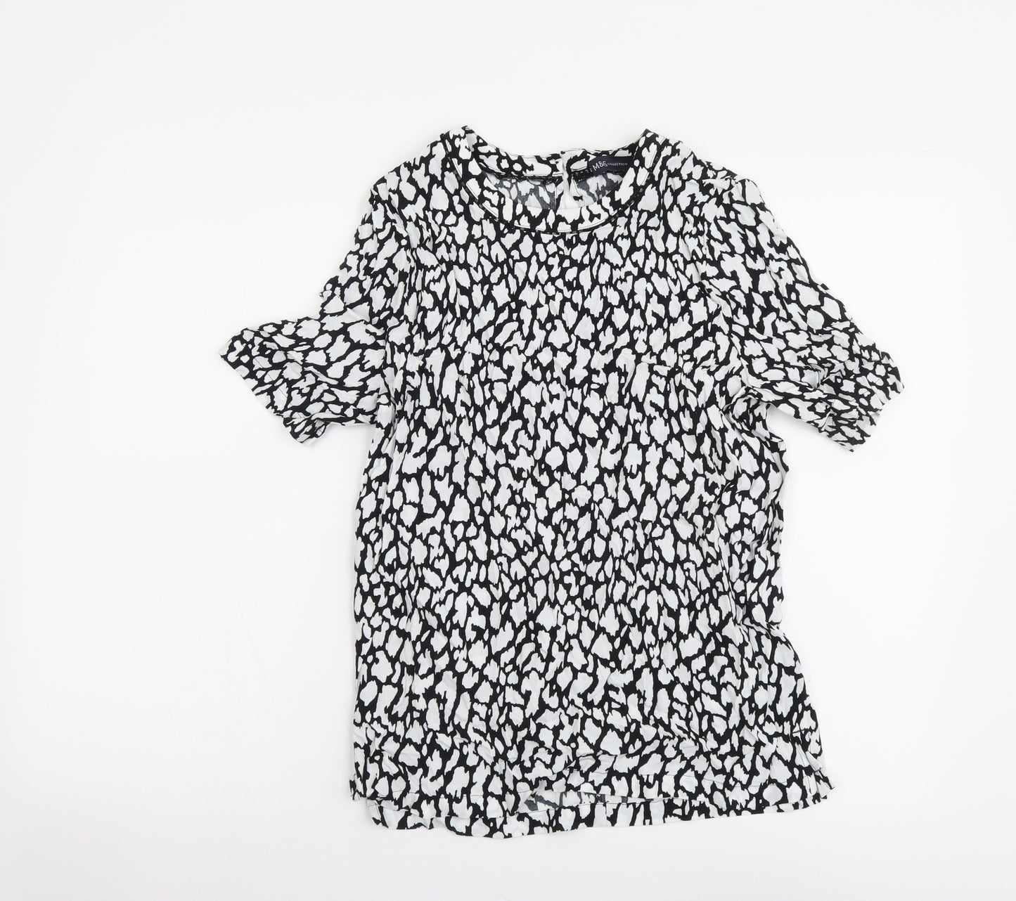 Marks and Spencer Womens Black Geometric Viscose Basic Blouse Size 6 Round Neck