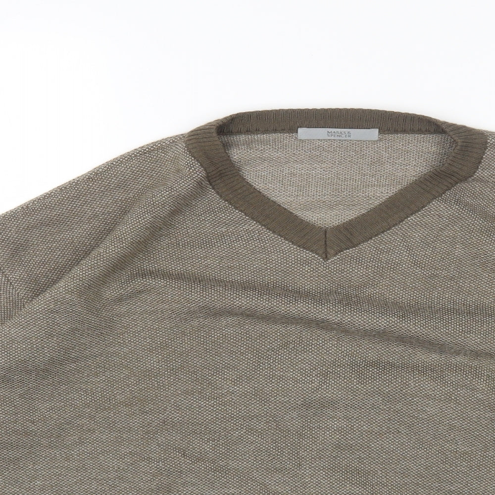 Marks and Spencer Mens Beige V-Neck Acrylic Pullover Jumper Size L
