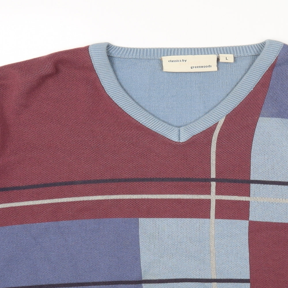 Greenwoods Mens Multicoloured V-Neck Geometric Cotton Pullover Jumper Size L