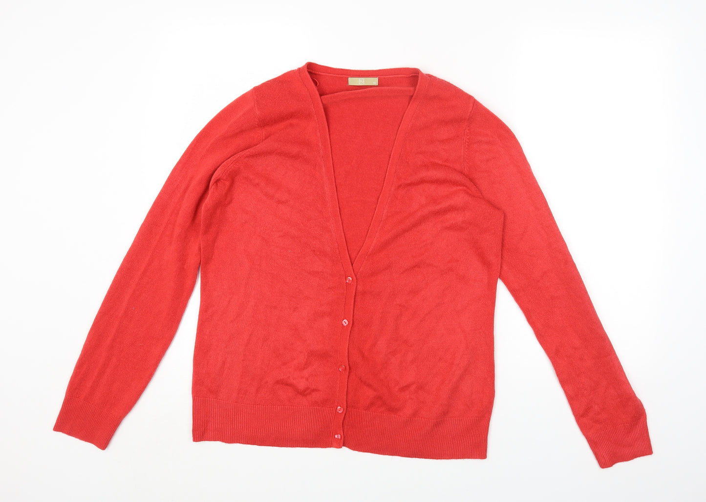 TU Womens Red Scoop Neck Acrylic Cardigan Jumper Size 16