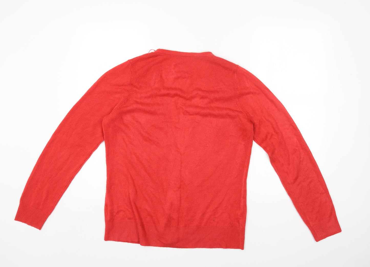 TU Womens Red Scoop Neck Acrylic Cardigan Jumper Size 16