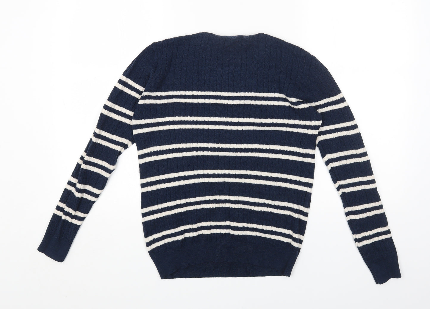 Papaya Womens Blue Round Neck Striped Viscose Pullover Jumper Size 12