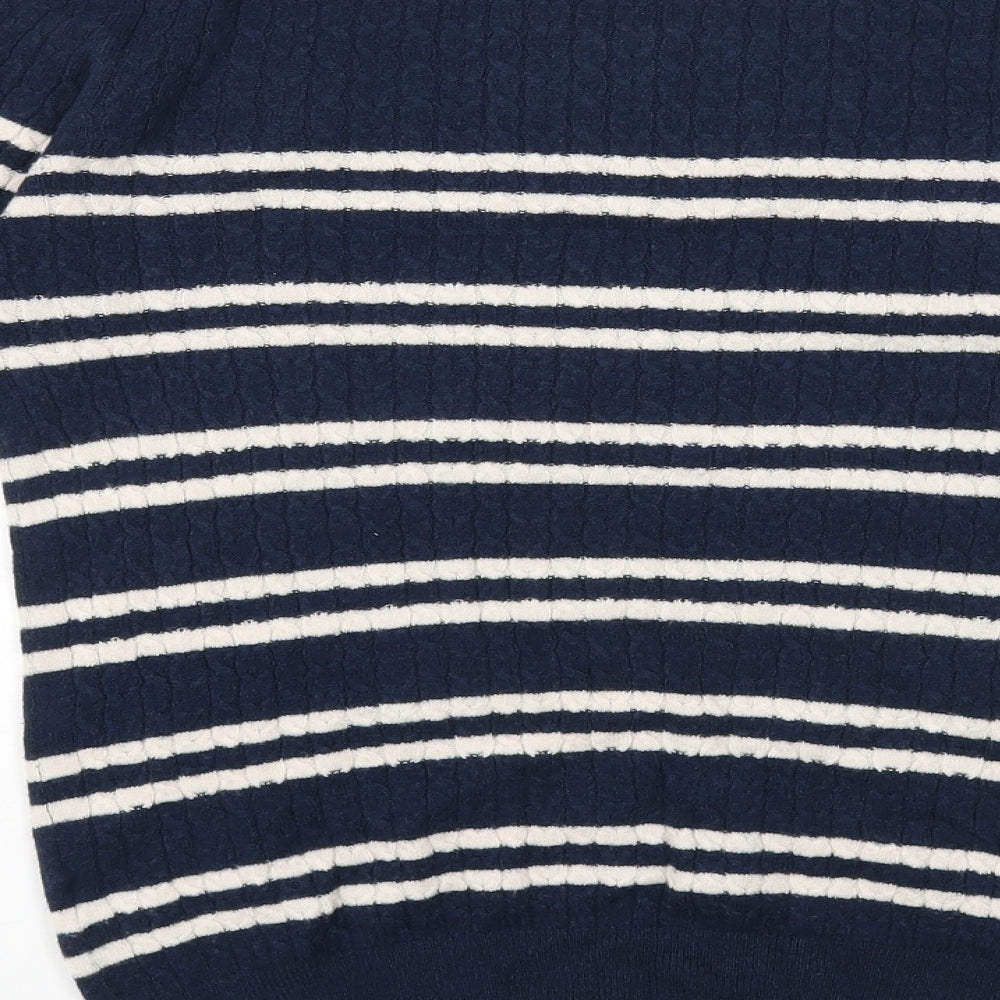 Papaya Womens Blue Round Neck Striped Viscose Pullover Jumper Size 12