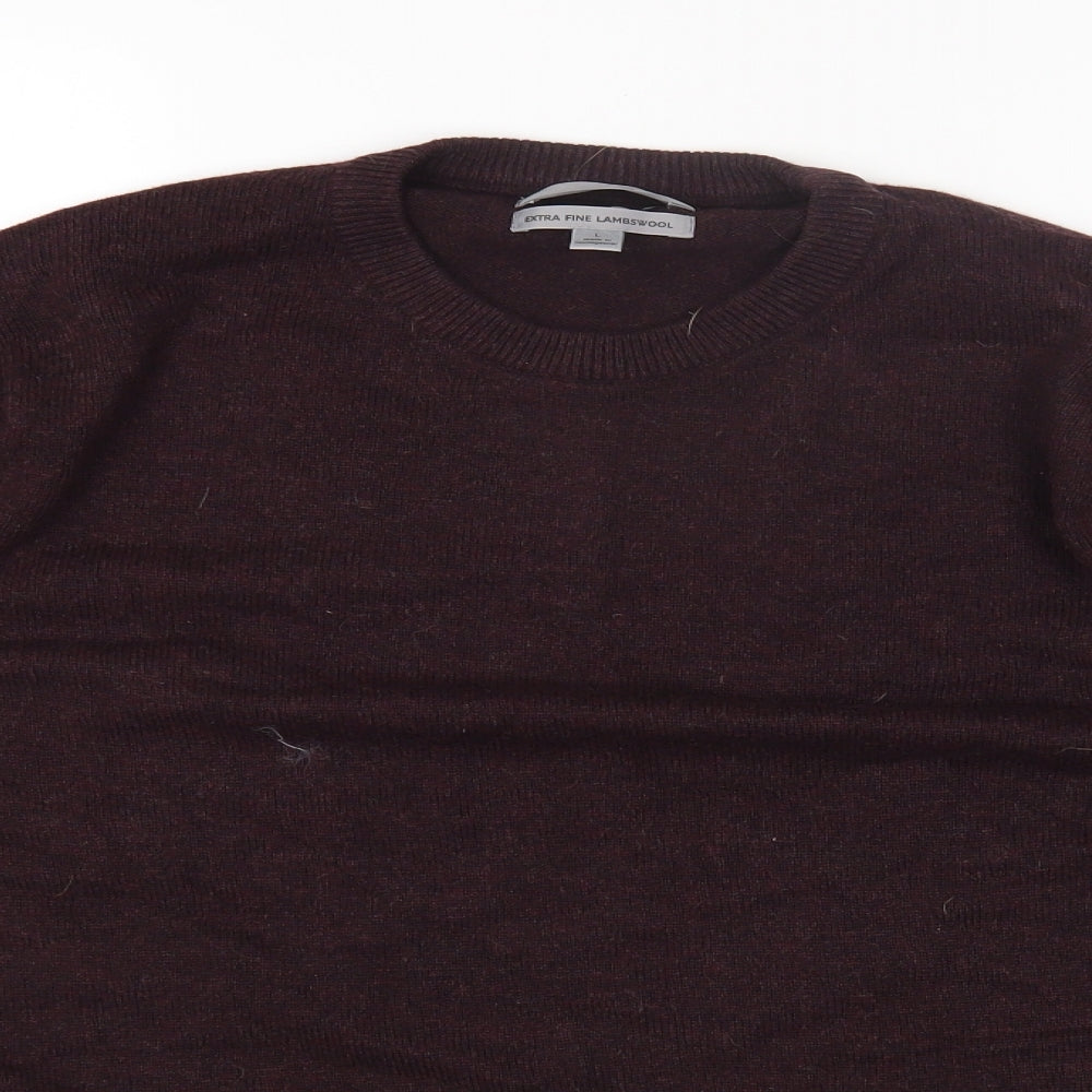 Marks and Spencer Mens Purple Round Neck Wool Pullover Jumper Size L