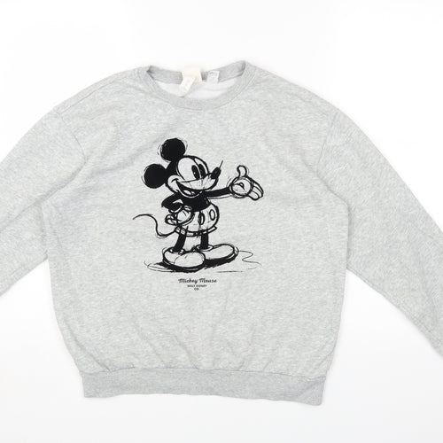 H&M Womens Grey Round Neck Cotton Pullover Jumper Size XS - Mickey Mouse