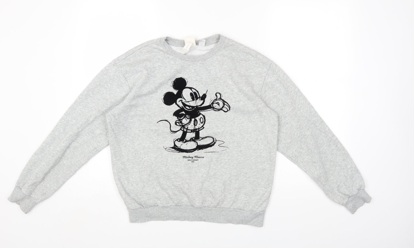H&M Womens Grey Round Neck Cotton Pullover Jumper Size XS - Mickey Mouse