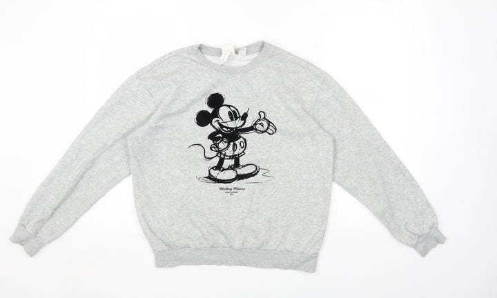 H&M Womens Grey Round Neck Cotton Pullover Jumper Size XS - Mickey Mouse
