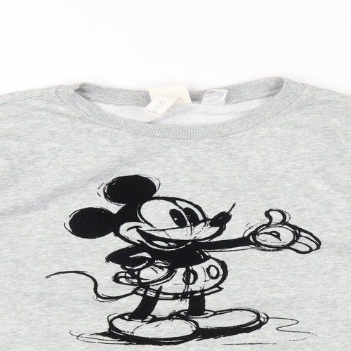 H&M Womens Grey Round Neck Cotton Pullover Jumper Size XS - Mickey Mouse
