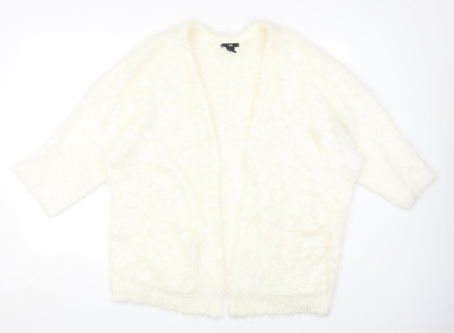 H&M Womens Ivory Round Neck Acrylic Cardigan Jumper Size M