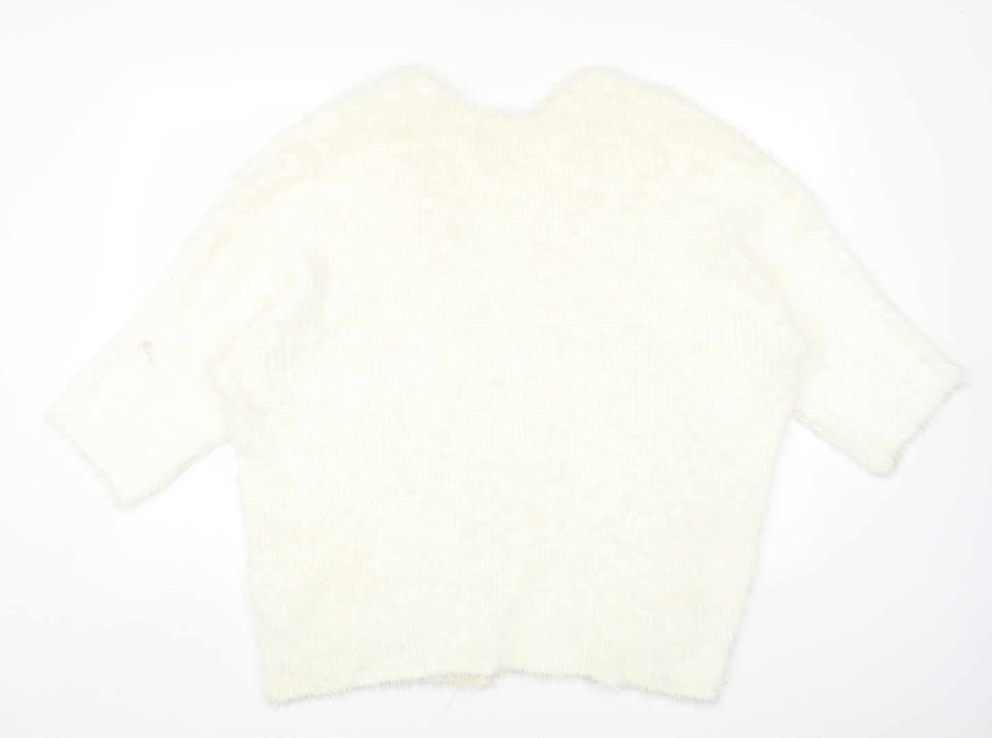 H&M Womens Ivory Round Neck Acrylic Cardigan Jumper Size M