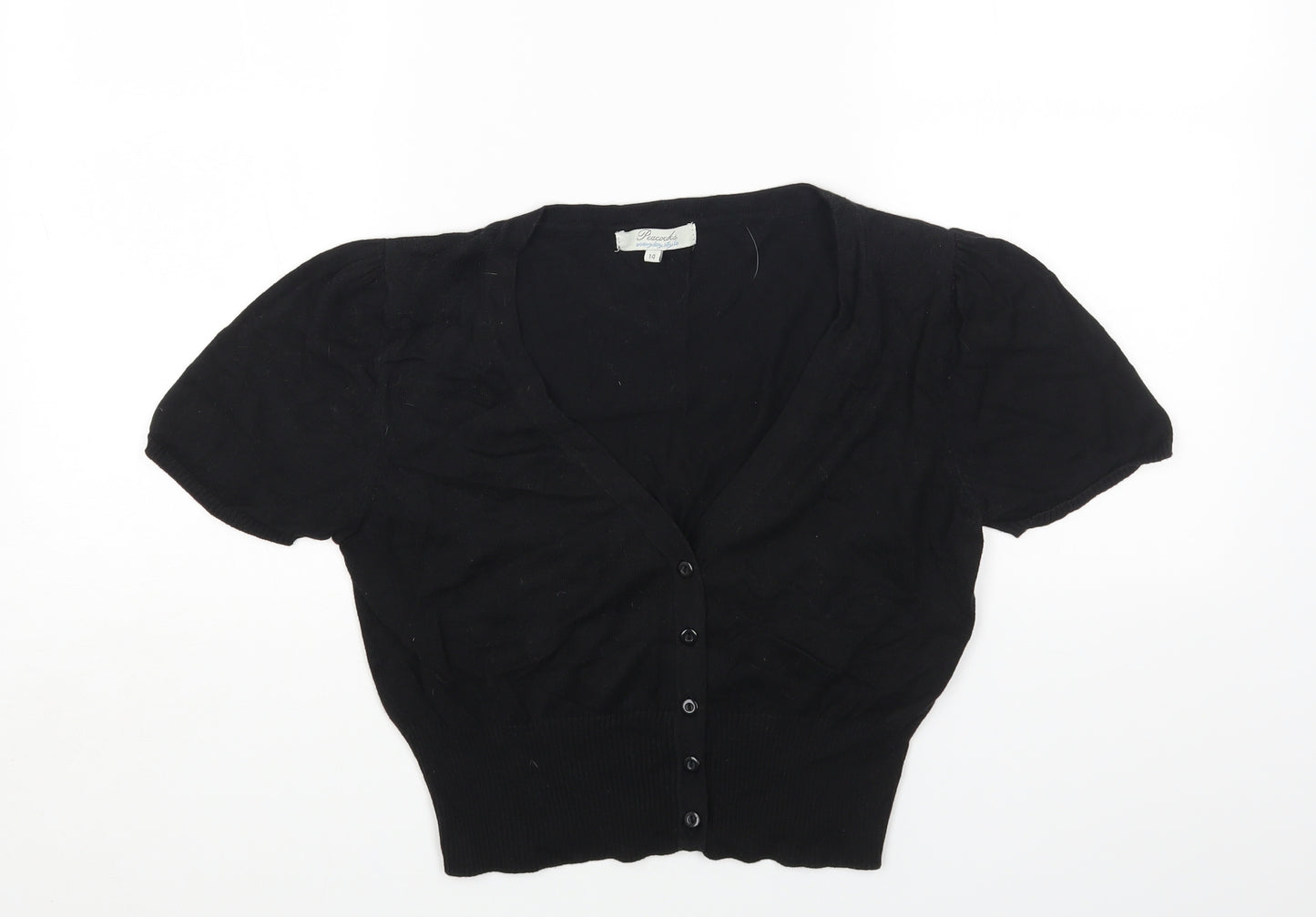 Peacocks Womens Black V-Neck Cotton Cardigan Jumper Size 14