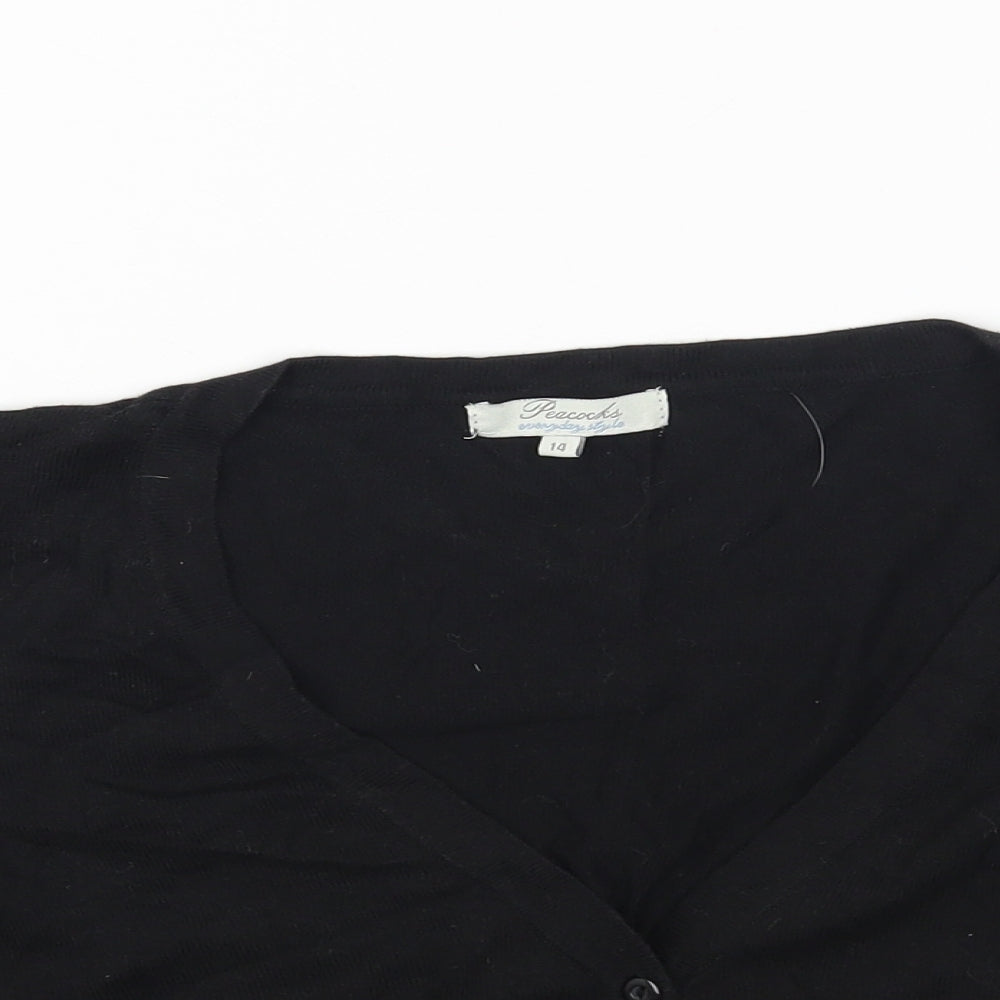 Peacocks Womens Black V-Neck Cotton Cardigan Jumper Size 14