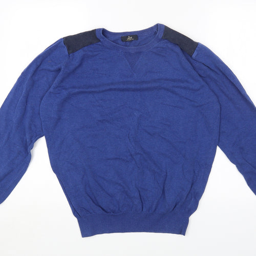 Easy Mens Blue Round Neck Cotton Pullover Jumper Size M