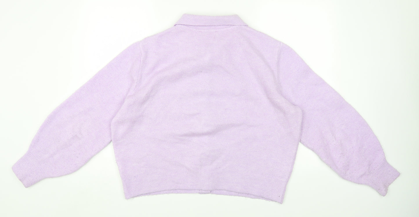 George Womens Purple Collared Acrylic Cardigan Jumper Size 16