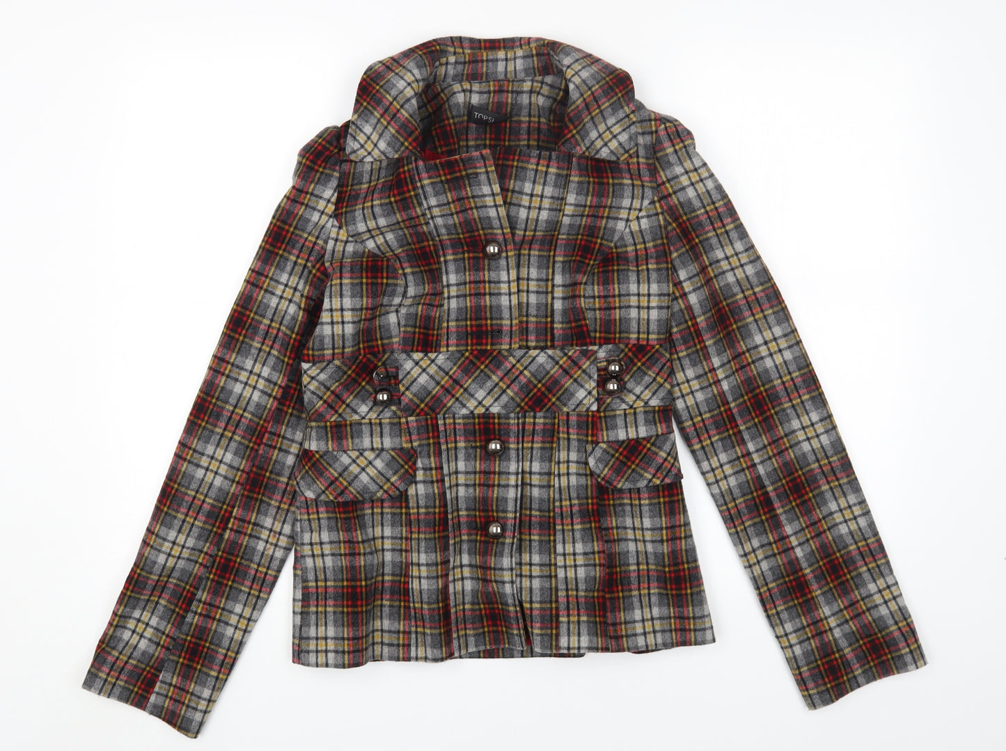 Topshop Womens Multicoloured Check Jacket Blazer Size 8 Button