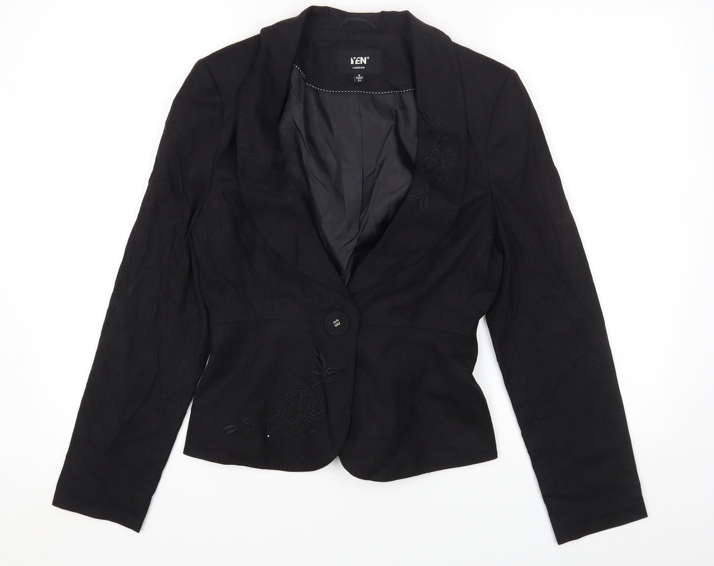 IEN LONDON Womens Black Jacket Blazer Size 8 Button