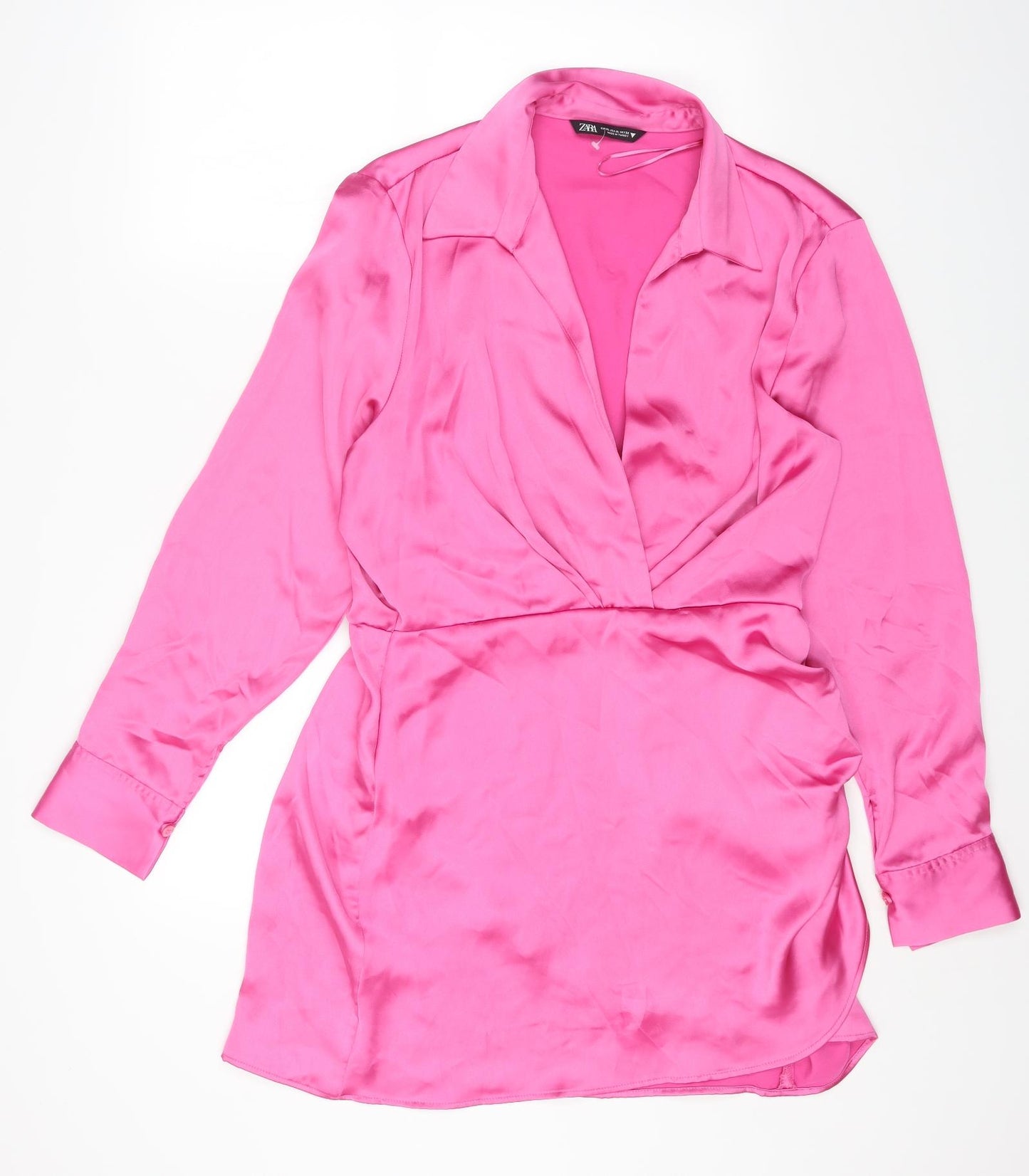 Zara Womens Pink Polyester Fit & Flare Size XL Collared Zip