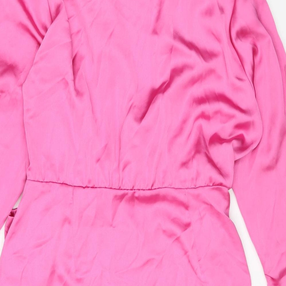 Zara Womens Pink Polyester Fit & Flare Size XL Collared Zip