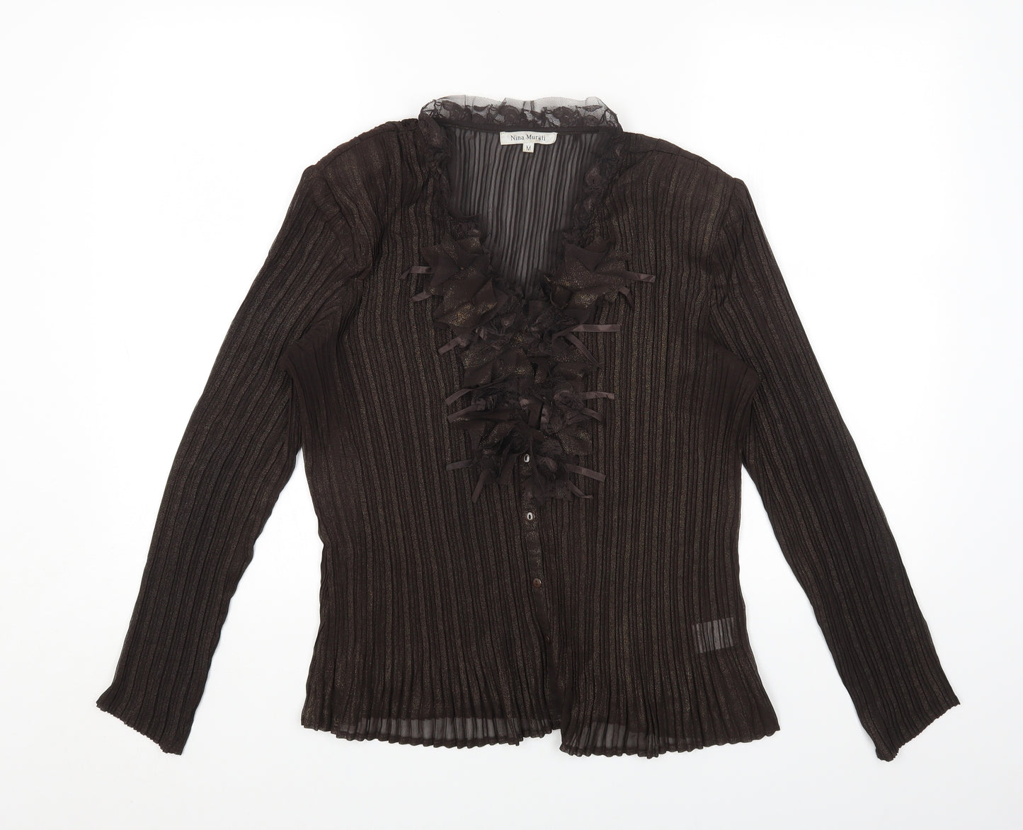 Nina Murati Womens Brown Polyester Basic Blouse Size M V-Neck