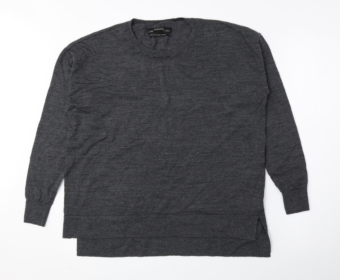 AllSaints Mens Grey Round Neck Wool Pullover Jumper Size M