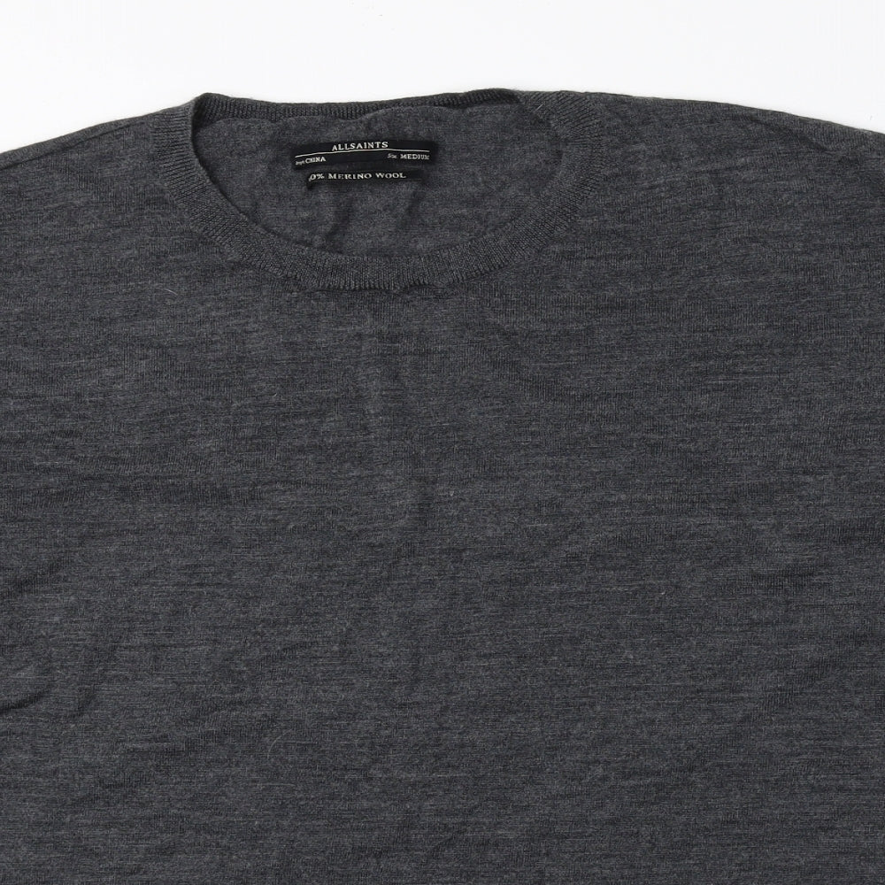 AllSaints Mens Grey Round Neck Wool Pullover Jumper Size M