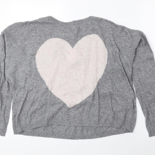 New Look Womens Grey Round Neck Polyester Pullover Jumper Size 12 - Cut Out Detail