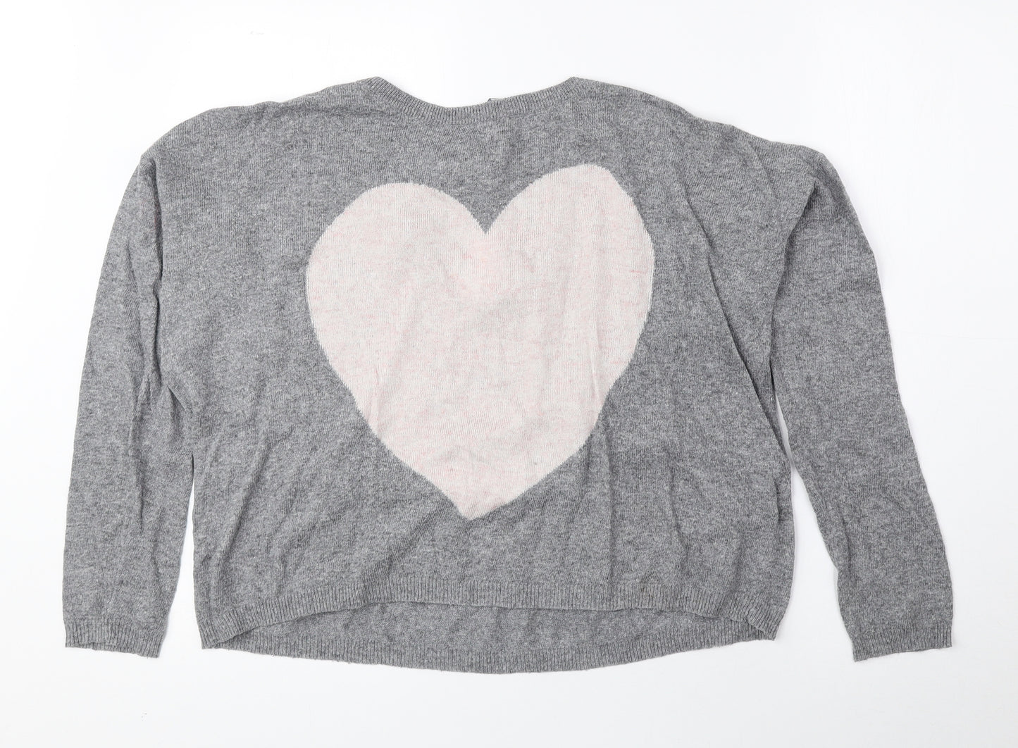 New Look Womens Grey Round Neck Polyester Pullover Jumper Size 12 - Cut Out Detail