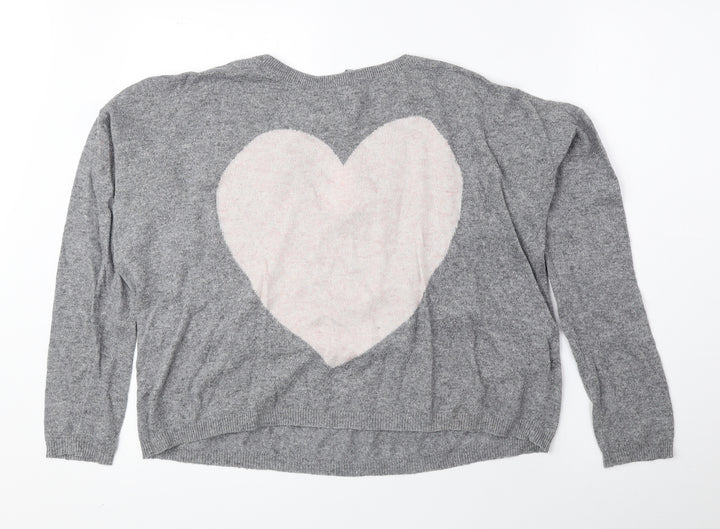 New Look Womens Grey Round Neck Polyester Pullover Jumper Size 12 - Cut Out Detail