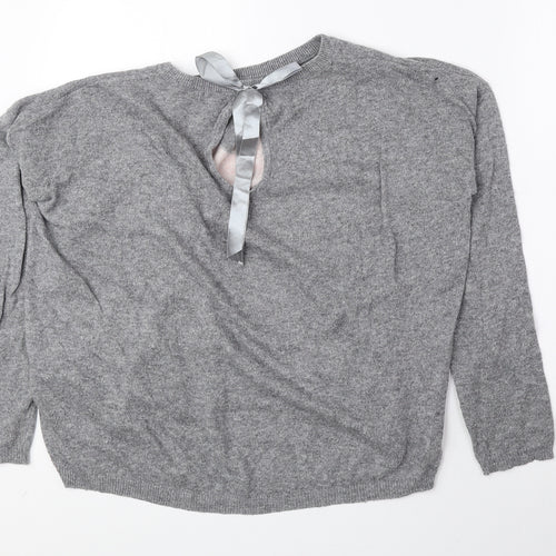 New Look Womens Grey Round Neck Polyester Pullover Jumper Size 12 - Cut Out Detail
