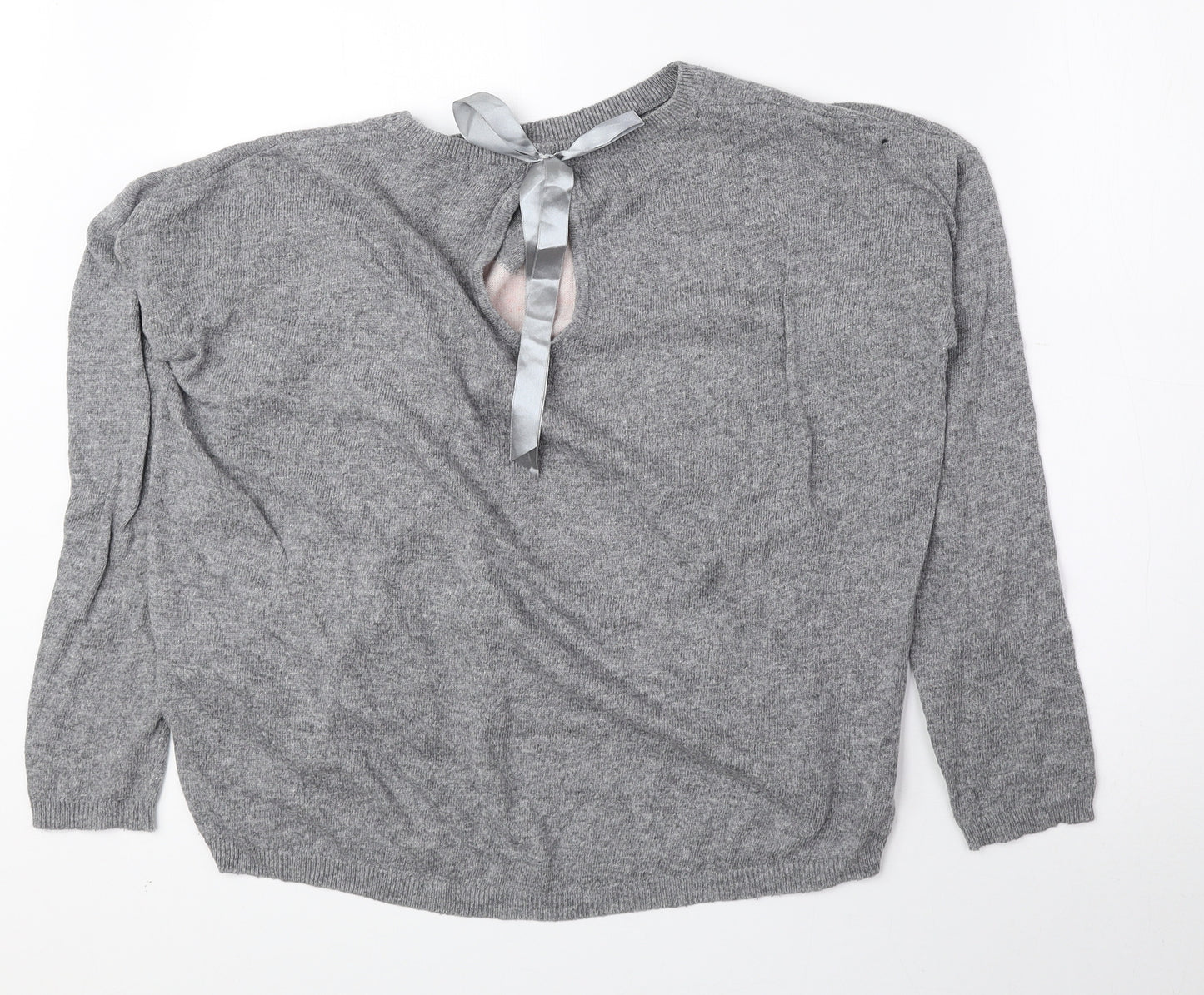 New Look Womens Grey Round Neck Polyester Pullover Jumper Size 12 - Cut Out Detail