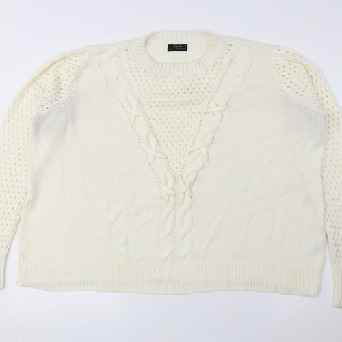 Papaya Womens Ivory Round Neck Acrylic Pullover Jumper Size XL