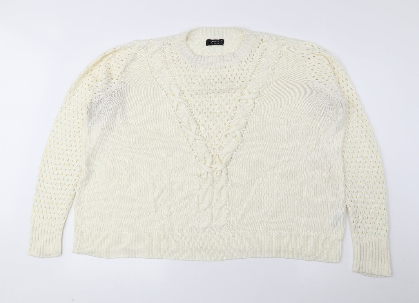 Papaya Womens Ivory Round Neck Acrylic Pullover Jumper Size XL