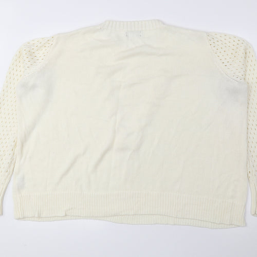 Papaya Womens Ivory Round Neck Acrylic Pullover Jumper Size XL