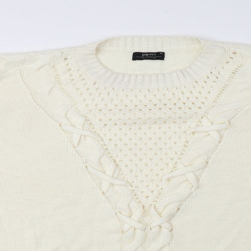 Papaya Womens Ivory Round Neck Acrylic Pullover Jumper Size XL