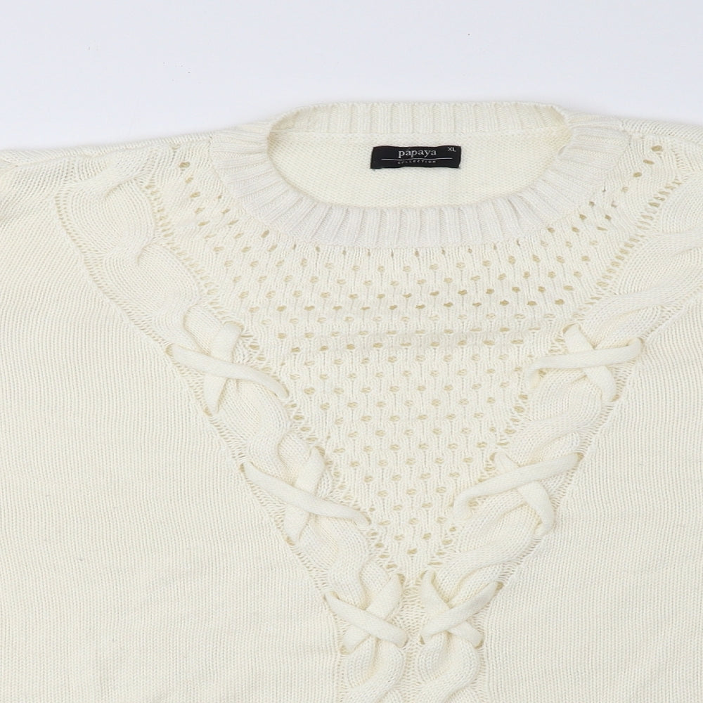 Papaya Womens Ivory Round Neck Acrylic Pullover Jumper Size XL