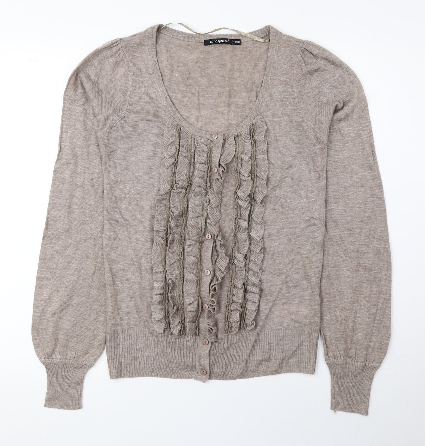 Atmosphere Womens Beige Scoop Neck Acrylic Cardigan Jumper Size 10