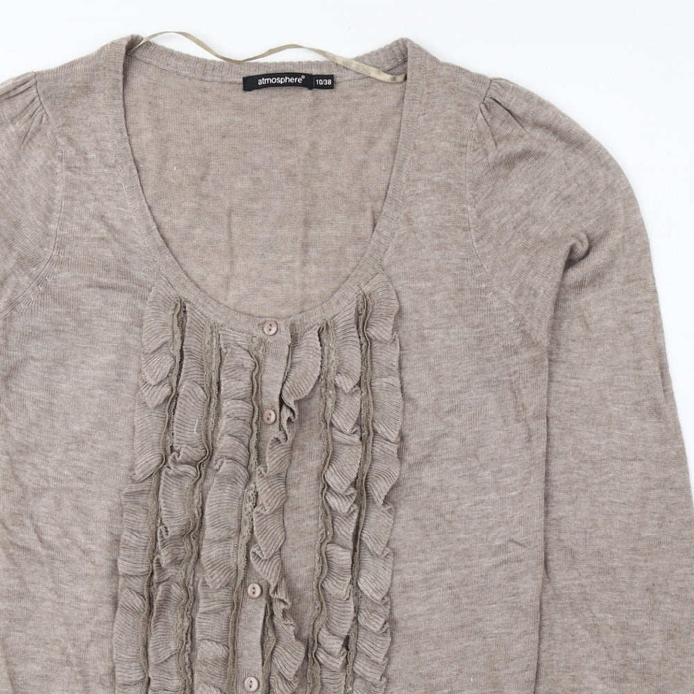 Atmosphere Womens Beige Scoop Neck Acrylic Cardigan Jumper Size 10